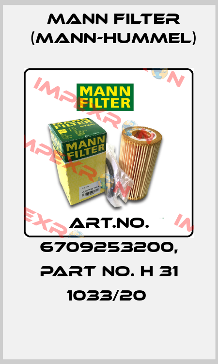 Art.No. 6709253200, Part No. H 31 1033/20  Mann Filter (Mann-Hummel)