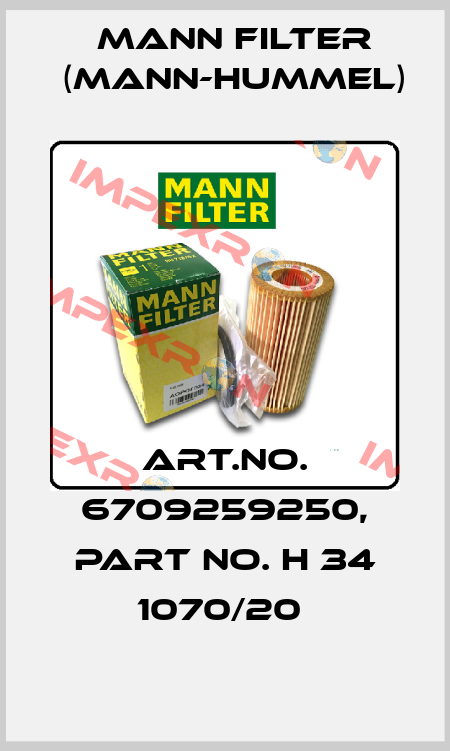 Art.No. 6709259250, Part No. H 34 1070/20  Mann Filter (Mann-Hummel)