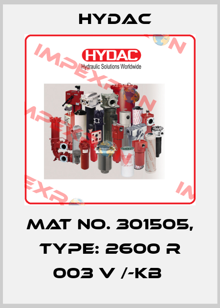 Mat No. 301505, Type: 2600 R 003 V /-KB  Hydac