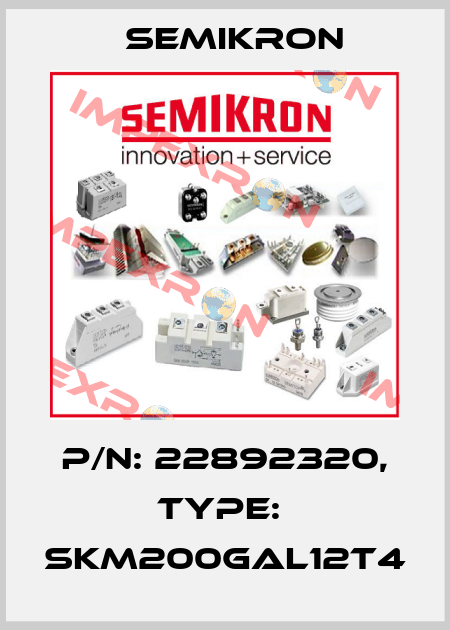 P/N: 22892320, Type:  SKM200GAL12T4 Semikron