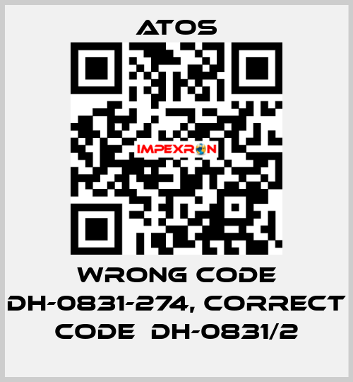 wrong code DH-0831-274, correct code  DH-0831/2 Atos