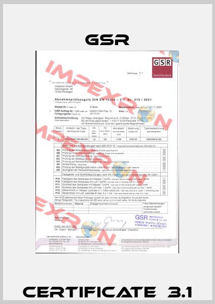 Certificate  3.1 GSR